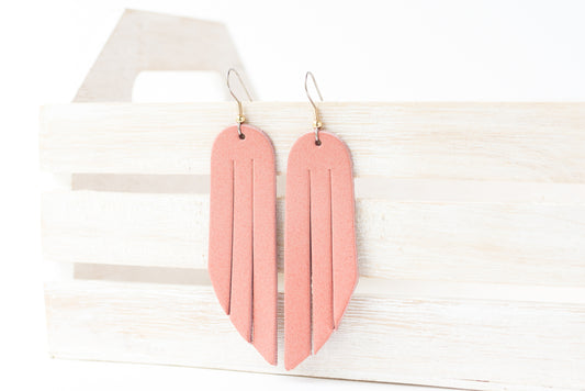 Leather Earrings / Fringe / Smooth Rose