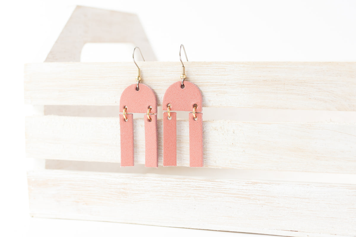 Leather Earrings / Mini Sunrays / Smooth Rose