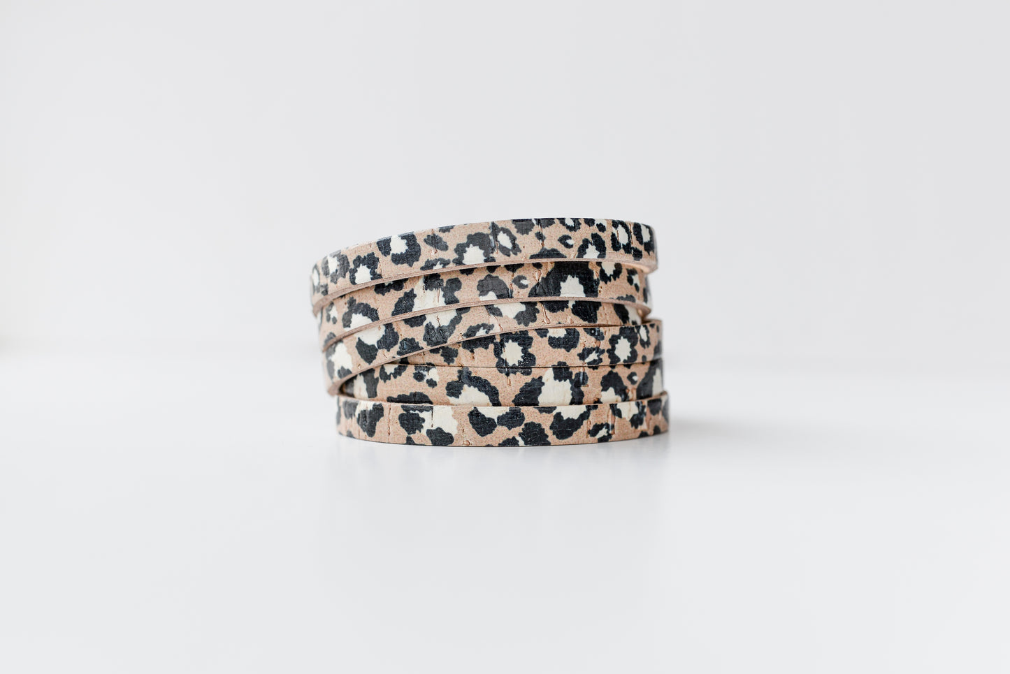 Leather Bracelet / Skinny Sliced Wrap Cuff / Wildcat Cork