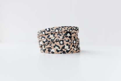 Leather Bracelet / Skinny Sliced Wrap Cuff / Wildcat Cork