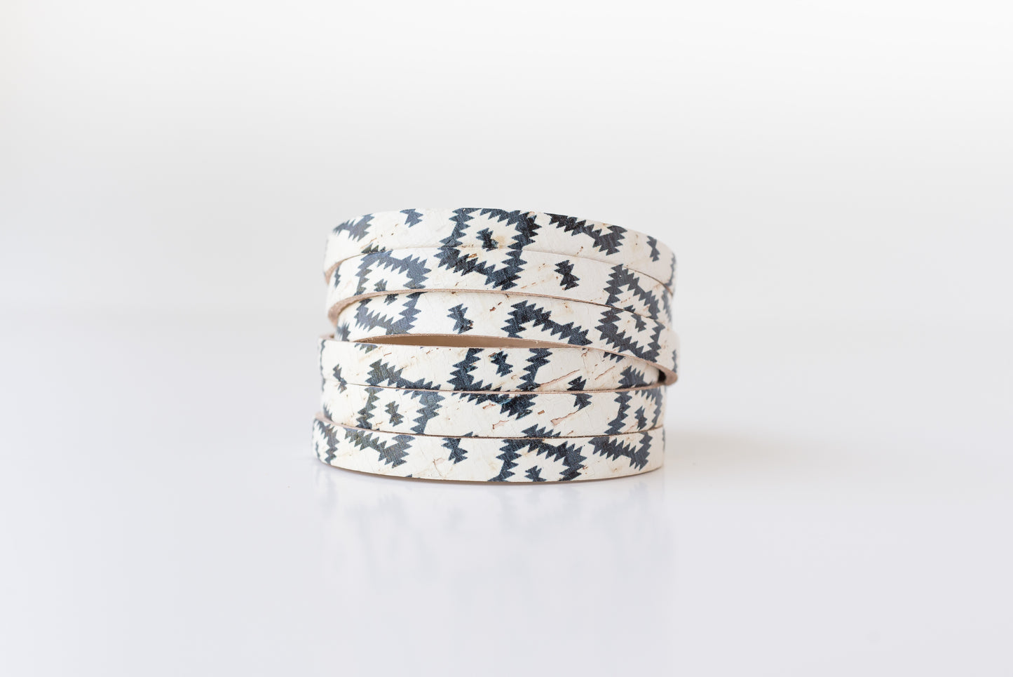 Leather Bracelet / Skinny Sliced Wrap Cuff / Aztec Geo Cork