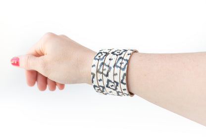 Leather Bracelet / Original Sliced Cuff / Aztec Geo Cork