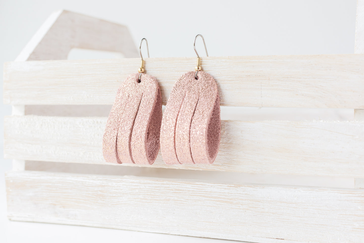 Leather Earrings / Mini Sliced / Rosegold