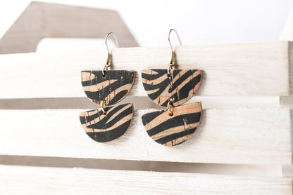 Leather Earrings / Demi Luna / Zebra Cork