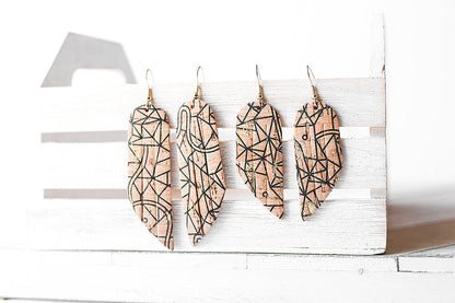 Leather Earrings / Mini Fringe / Painted Waters Cork