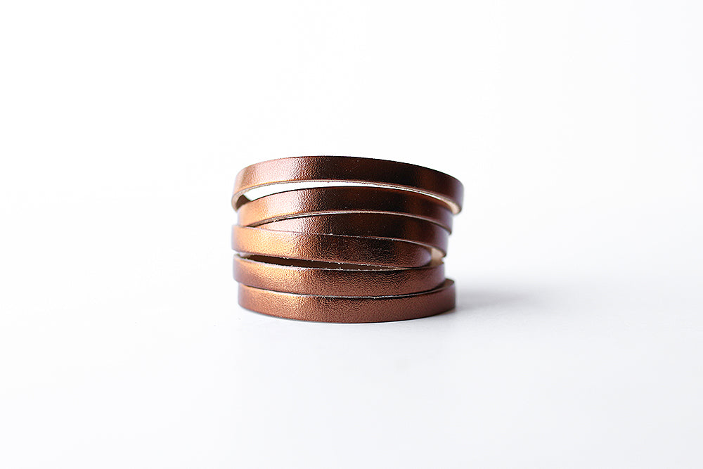 Leather Bracelet / Skinny Sliced Wrap Cuff / Metallic Bronze