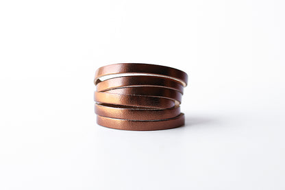 Leather Bracelet / Skinny Sliced Wrap Cuff / Metallic Bronze