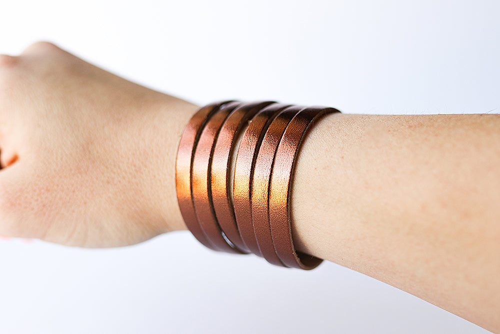 Leather Bracelet / Original Sliced Cuff / Metallic Bronze