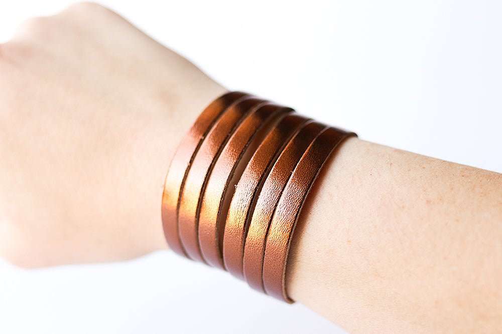 Leather Bracelet / Original Sliced Cuff / Metallic Bronze