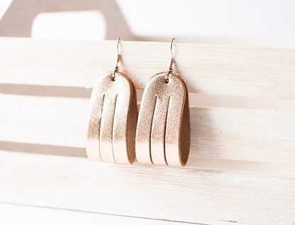 Leather Earrings / Mini Sliced / Metallic Rosegold