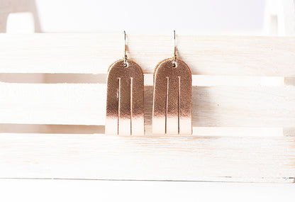 Leather Earrings / Mini Sliced / Metallic Rosegold
