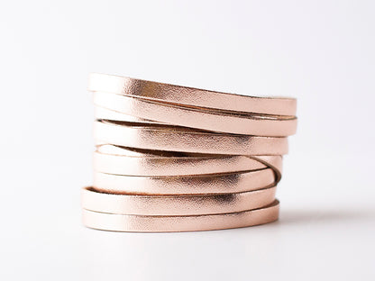 Leather Bracelet / Original Sliced Wrap Cuff / Metallic Rosegold