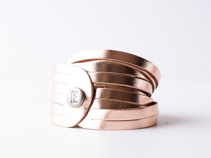 Leather Bracelet / Original Sliced Wrap Cuff / Metallic Rosegold