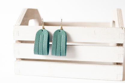 Leather Earrings / Mini Sliced / Evergreen