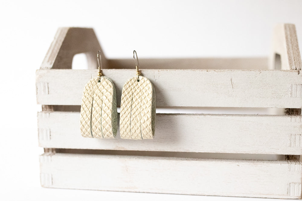 Leather Earrings / Mini Sliced / Ivory Snake