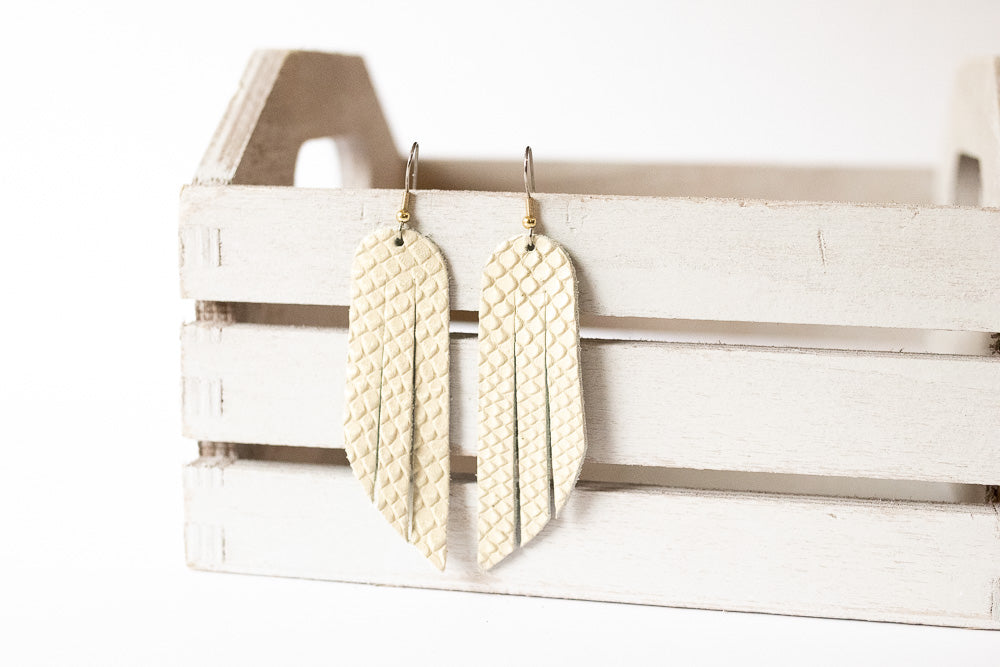 Leather Earrings / Fringe / Ivory Snake