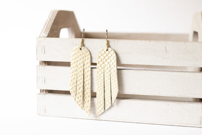 Leather Earrings / Fringe / Ivory Snake