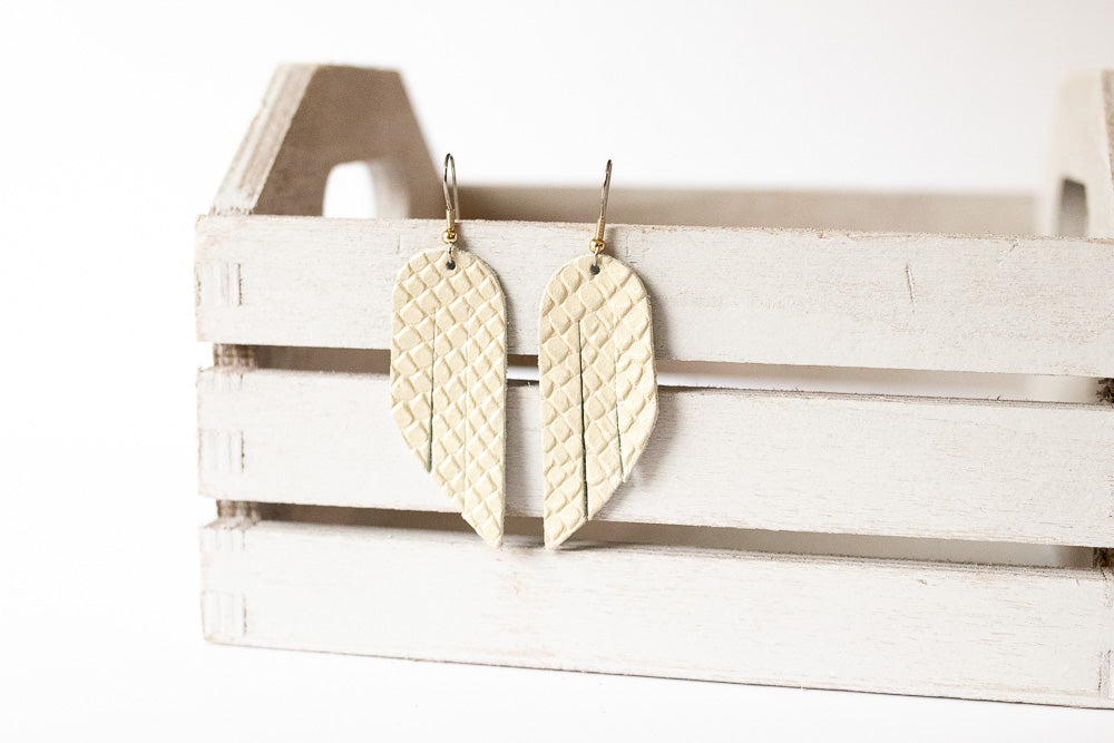 Leather Earrings / Mini Fringe / Ivory Snake