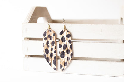 Leather Earrings / Fringe / African Cheetah Cork