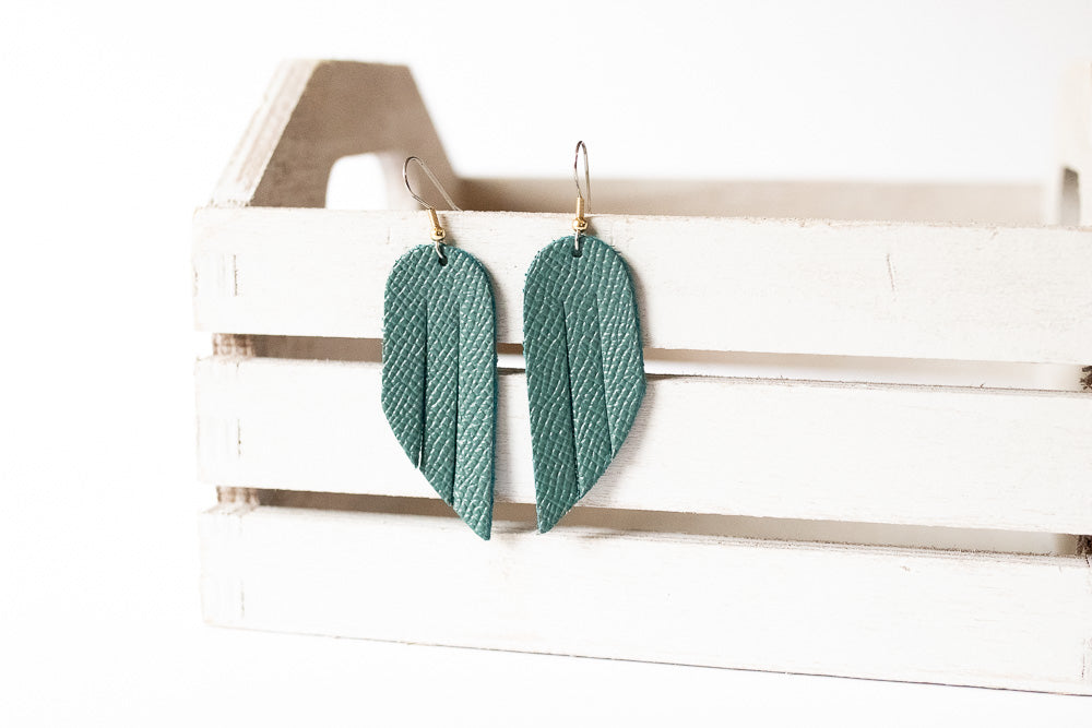 Leather Earrings / Mini Fringe / Evergreen