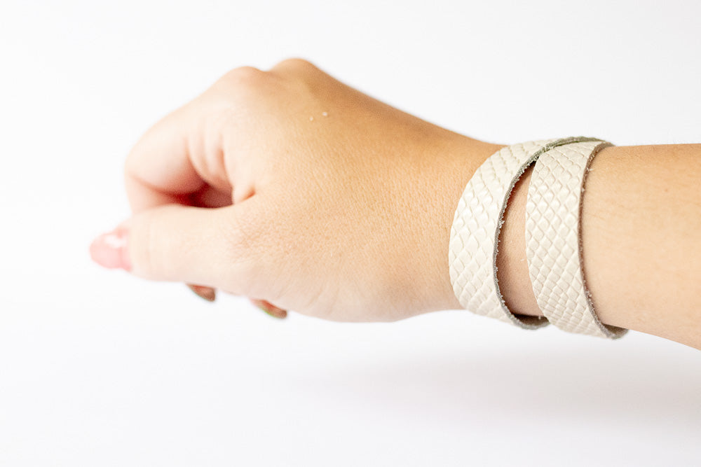 Leather Bracelet / Slim Wrap Cuff / Ivory Snake