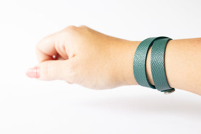 Leather Bracelet / Slim Wrap Cuff / Evergreen