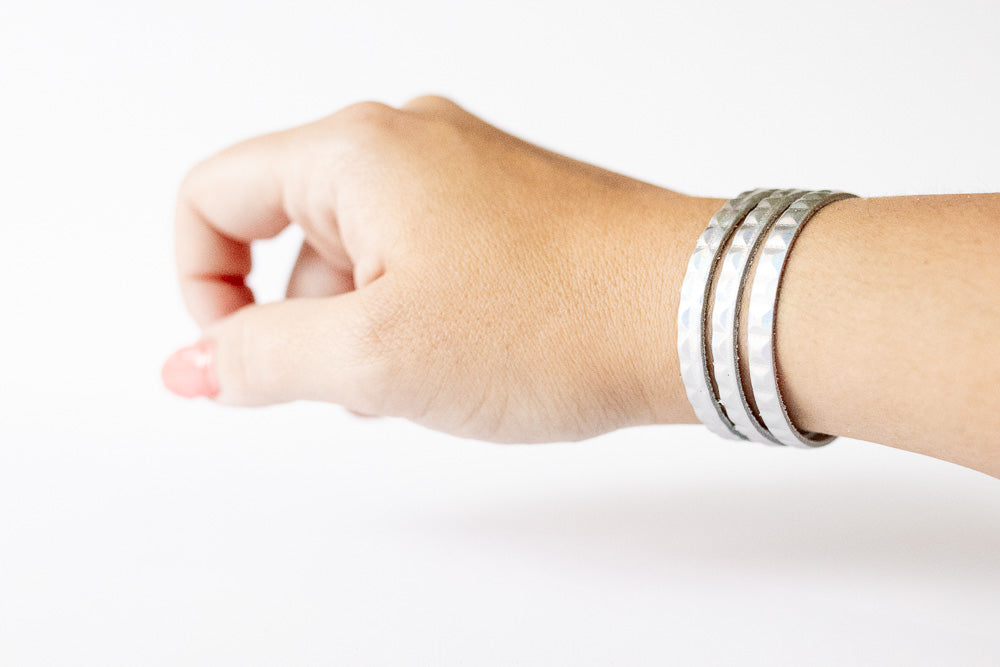 Leather Bracelet / Ultra Skinny Sliced Cuff / Prism