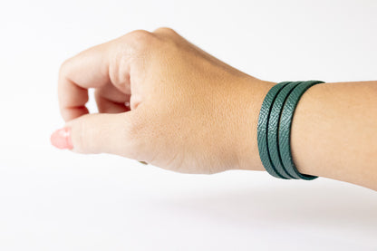 Leather Bracelet / Ultra Skinny Sliced Cuff / Evergreen