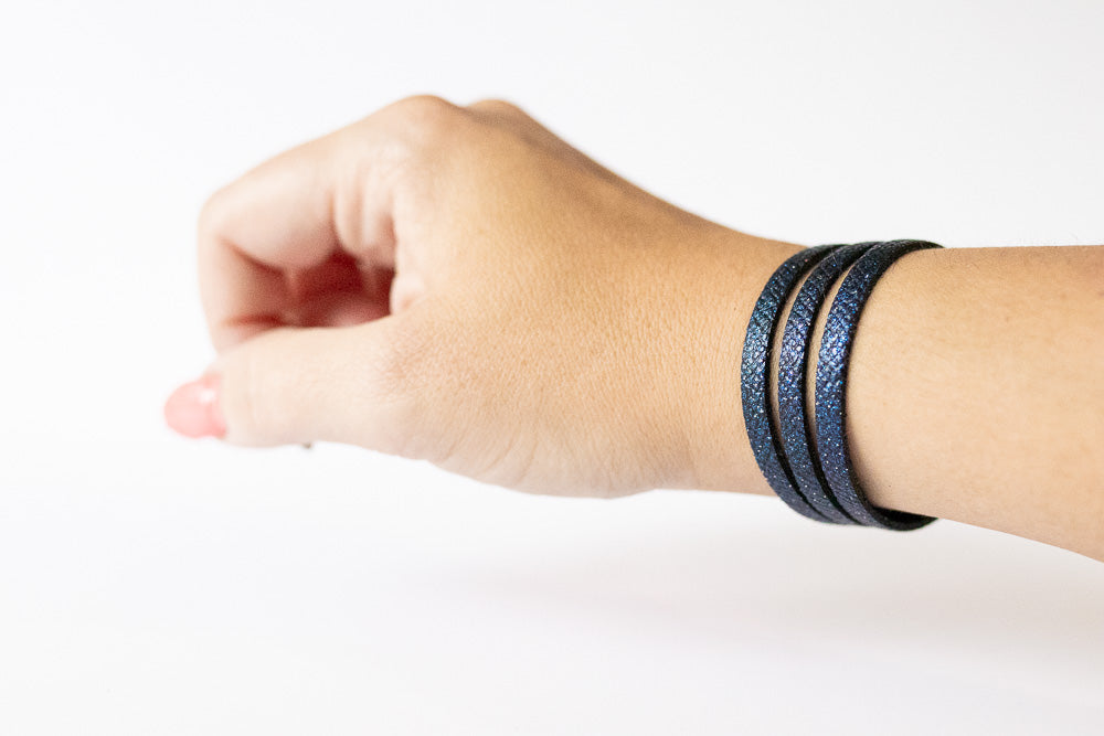 Leather Bracelet / Ultra Skinny Sliced Cuff / Midnight Twinkle