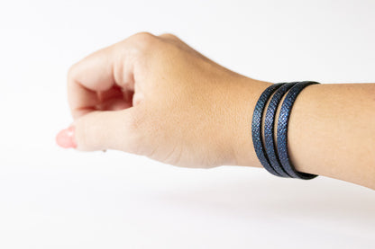 Leather Bracelet / Ultra Skinny Sliced Cuff / Midnight Twinkle