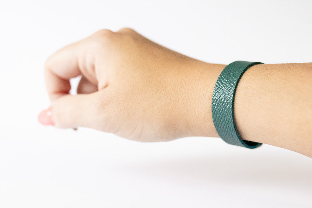 Leather Bracelet / Skinny Slim Cuff / Evergreen