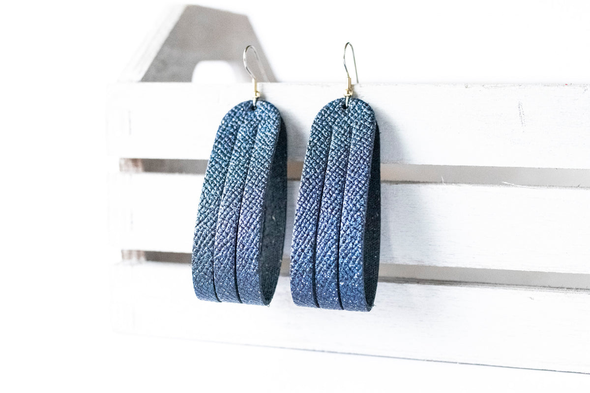 Leather Earrings / Sliced Leather / Midnight Twinkle