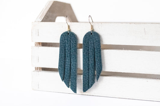 Leather Earrings / Fringe / Ocean Nubuck