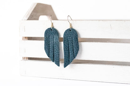 Leather Earrings / Mini Fringe / Ocean Nubuck