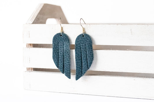 Leather Earrings / Mini Fringe / Ocean Nubuck