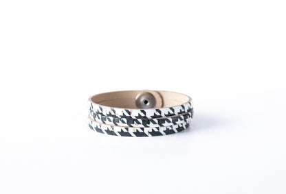 Leather Bracelet / Ultra Skinny Sliced Cuff / Houndstooth Cork