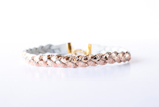 Braided Leather Choker / Necklace / Woven Rosegold