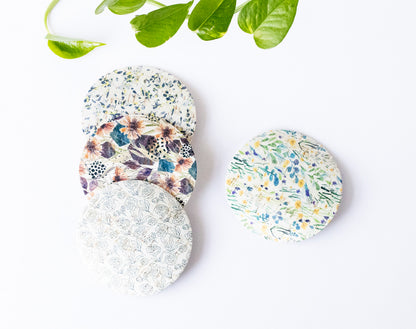 Leather Coaster Set / Floral Cork