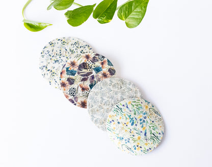 Leather Coaster Set / Floral Cork