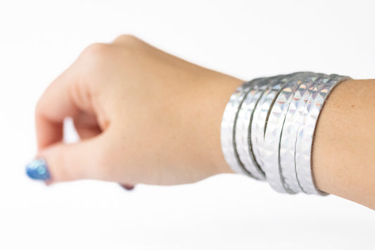 Leather Bracelet / Skinny Sliced Wrap Cuff / Prism