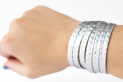 Leather Bracelet / Skinny Sliced Wrap Cuff / Prism