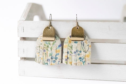 Leather Earrings / Fringies / Springy Cork & Metallic Gold