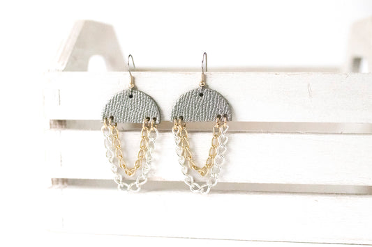 Leather Earrings / Chain Drop / Graphite