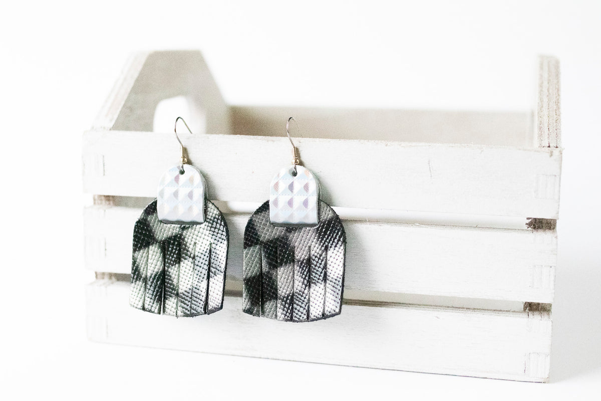Leather Earrings / Fringies / Checkerboard & Prism