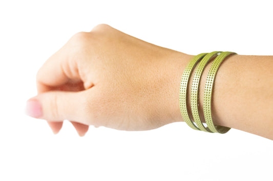 Leather Bracelet / Ultra Skinny Sliced Cuff / Dill Green