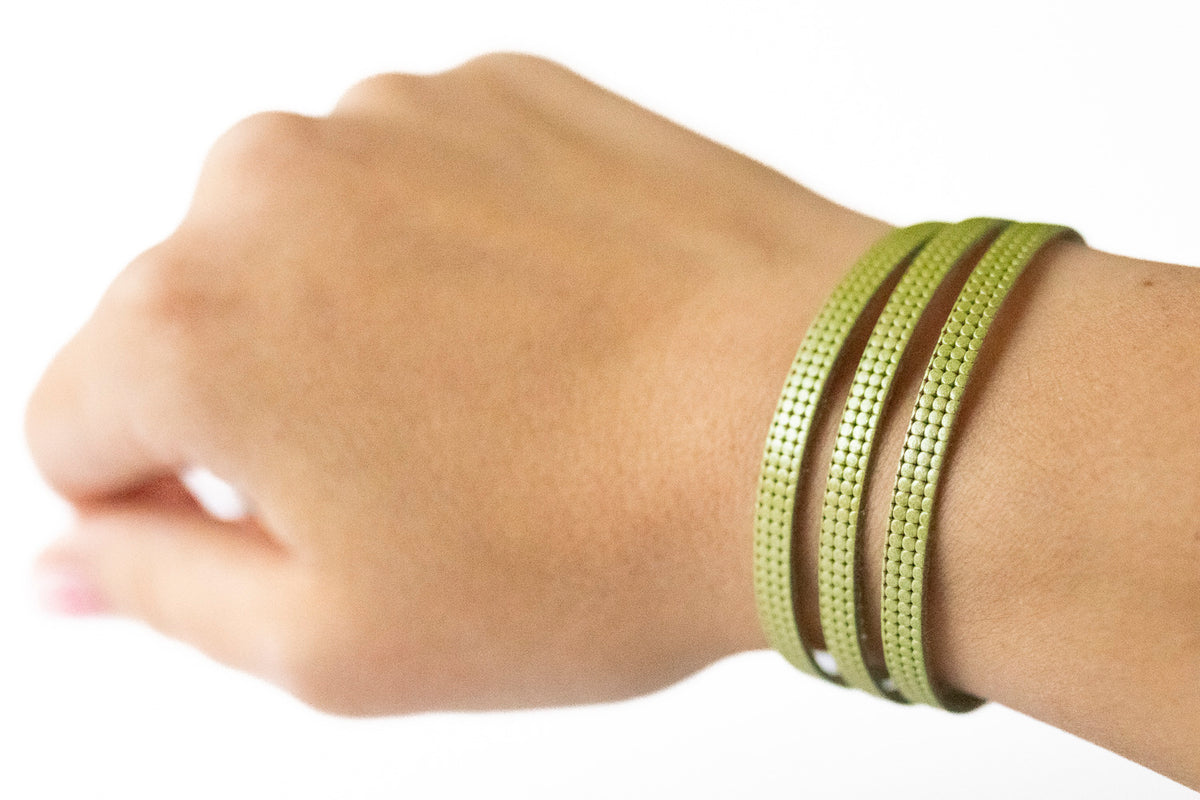 Leather Bracelet / Ultra Skinny Sliced Cuff / Dill Green