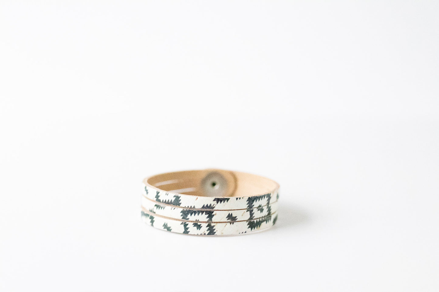 Leather Bracelet / Ultra Skinny Sliced Cuff / Aztec Geo Cork