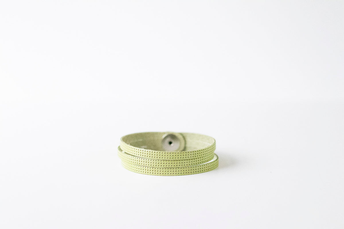 Leather Bracelet / Ultra Skinny Sliced Cuff / Dill Green