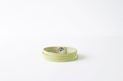 Leather Bracelet / Ultra Skinny Sliced Cuff / Dill Green