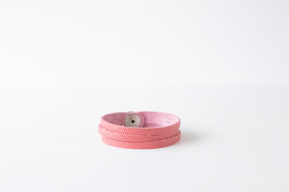Leather Bracelet / Ultra Skinny Sliced Cuff / Pink Cherries